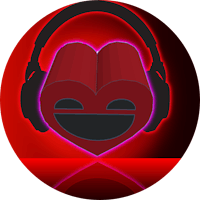 a red heart with headphones on it